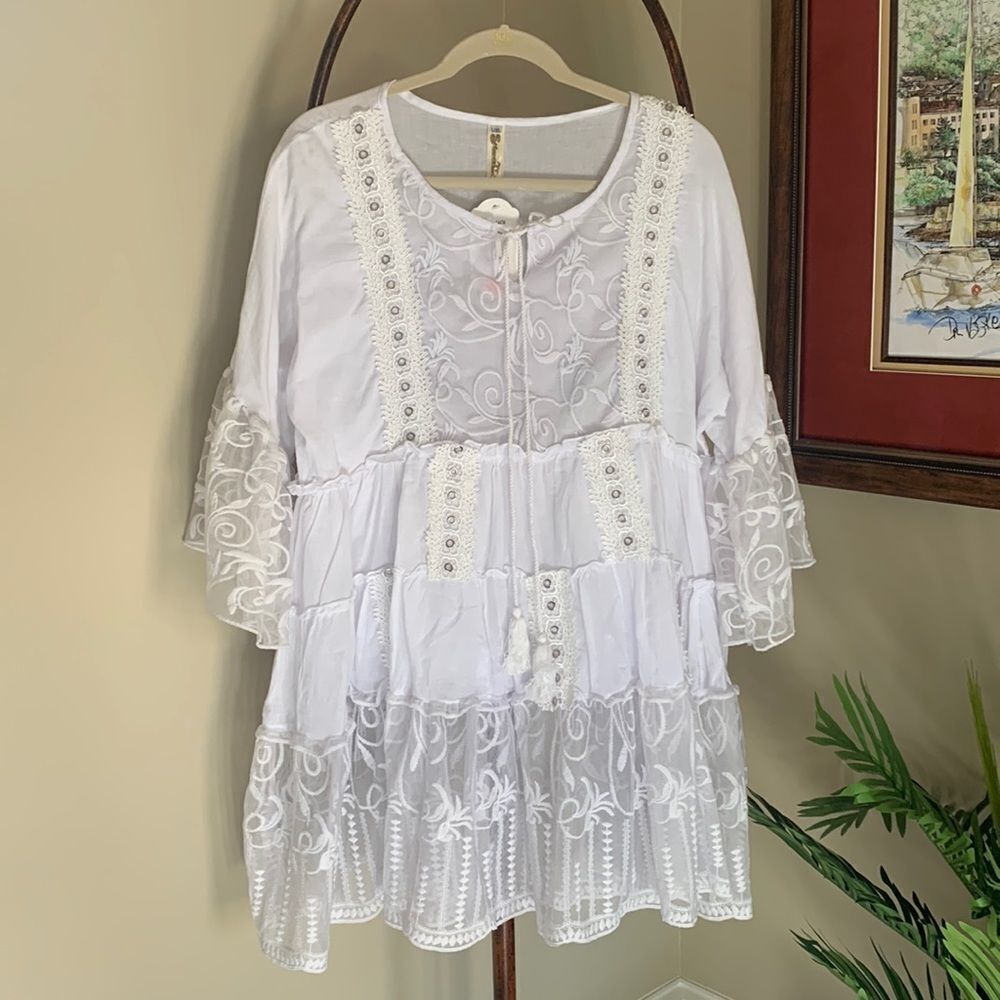 White Eyelet BoHo Dress/Top NWT - Picture 3 of 11